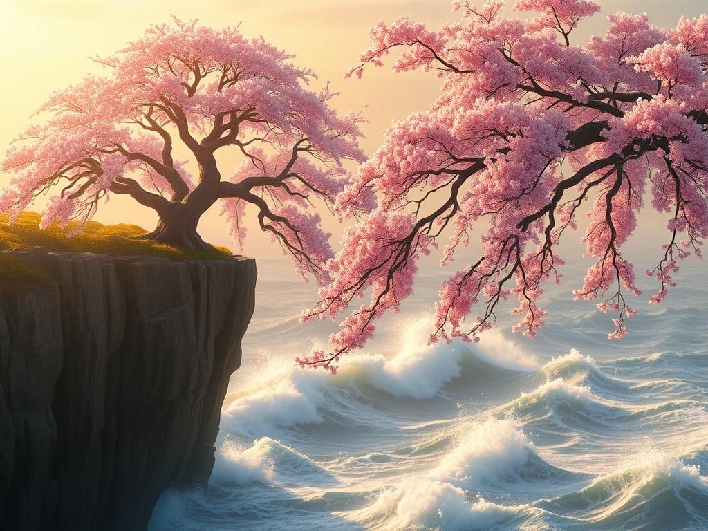Cinematic Cherry Blossom Landscape at Magic Hour