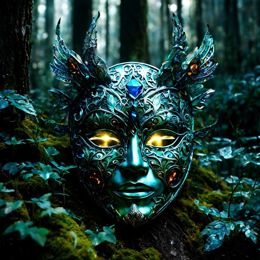 Enchanted Crystal Mask in Mystical Forest