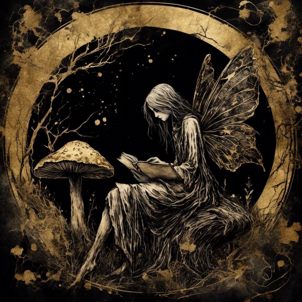 Fairy Reading Silhouette with Gold Foil Accents