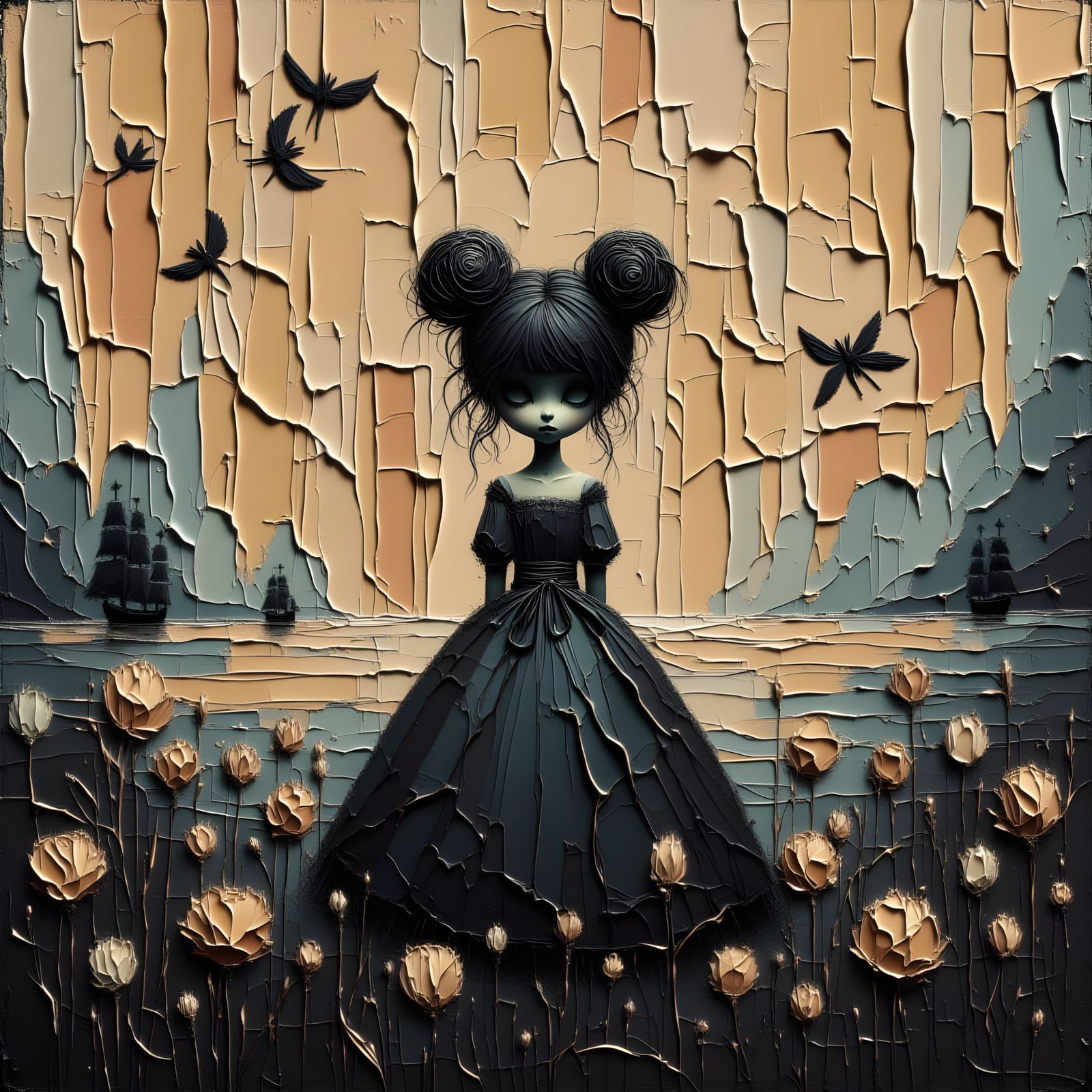 Gothic Dollhouse with Dark, Moody Atmosphere