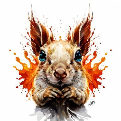 Adorable Squirrel in Inkblot Style with Round Eyes