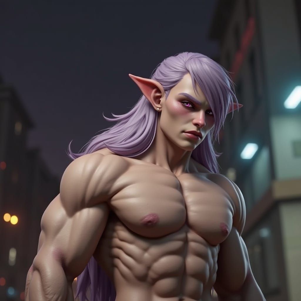 Dark Fantasy Elf Concept Art in Vibrant Purple and Yellow