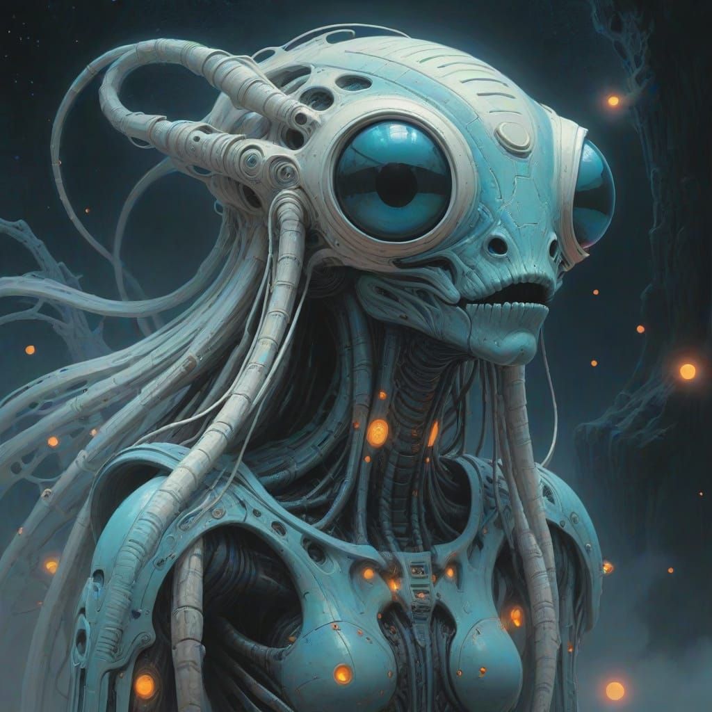 Ethereal Astronaut Alien Hybrid in Dreamlike Cosmic Landscap...