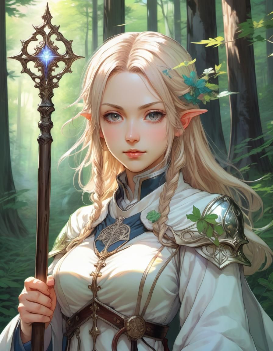Anime Style Portrait of a Female Elf Cleric