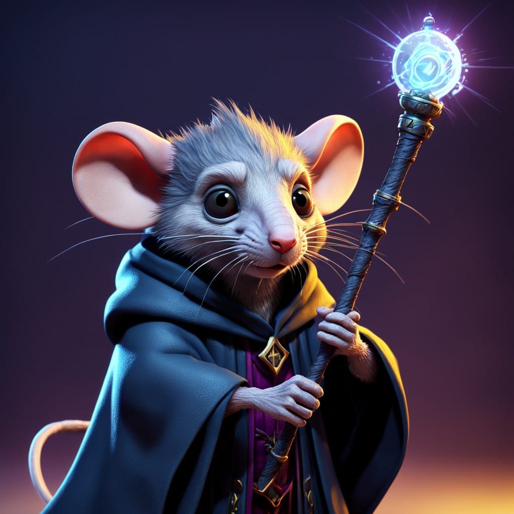 Mythical Warlock Rat Conquers Elements in Vibrant Cyberpunk...