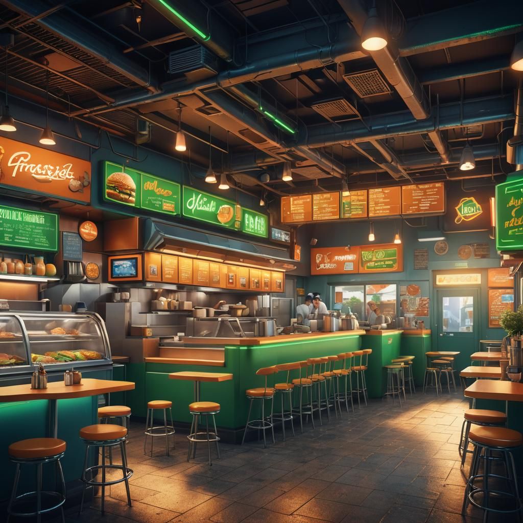 Vibrant Fast Food Restaurant in Art Deco Style