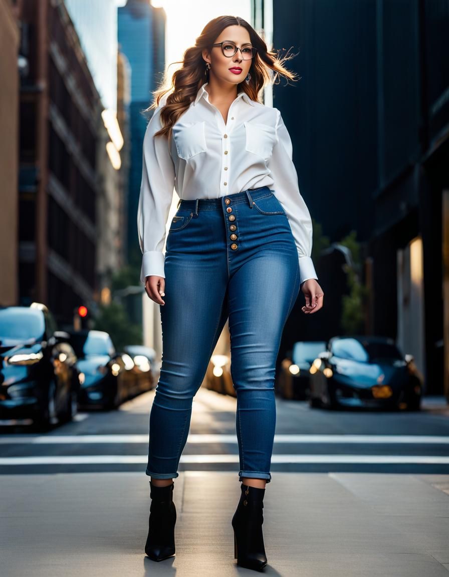 Curvy Businesswoman Portrait in City, Cinematic Style
