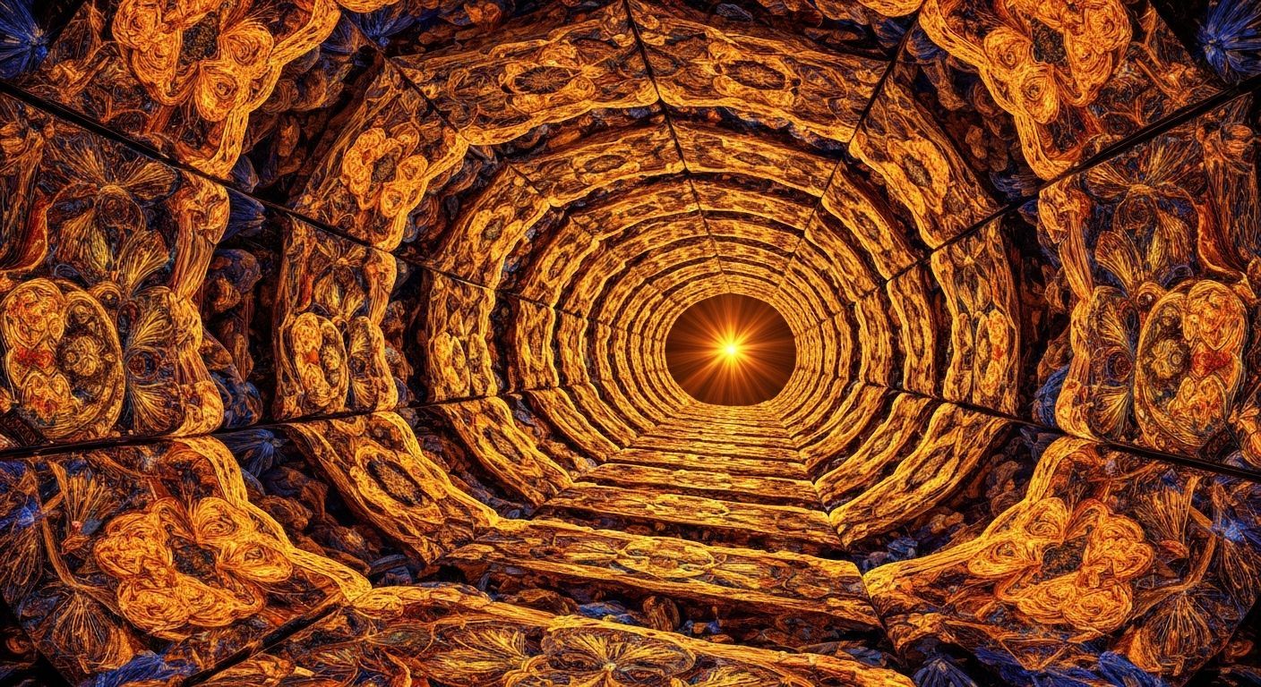 Intricate Fractal Tunnel with Floral and Woman Faces