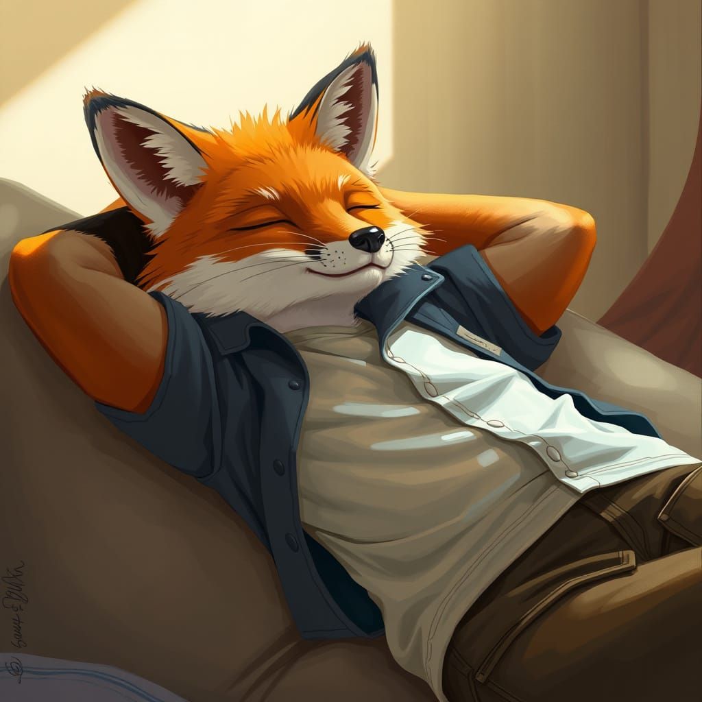 Relaxed Fox Lounging in a Serene Atmosphere