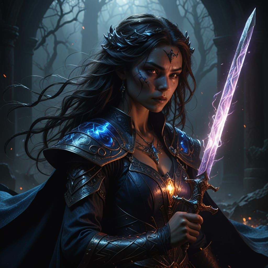 Surreal Demon Blood Sorceress Unleashes Magical Fury