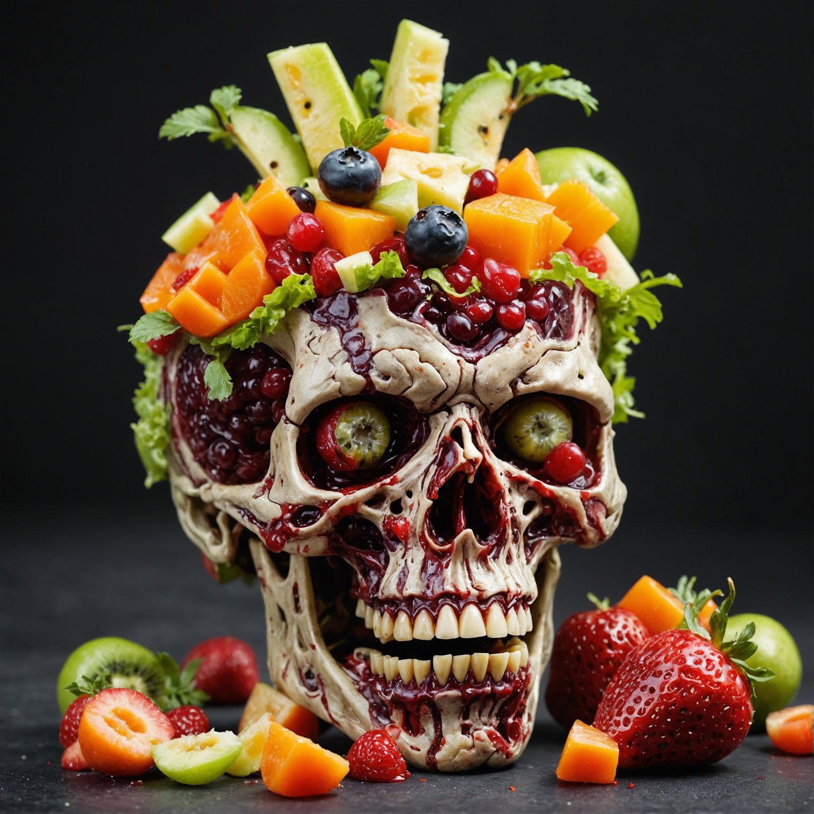 Zombie Fruit Salad Eating Brains: Macabre Still Life