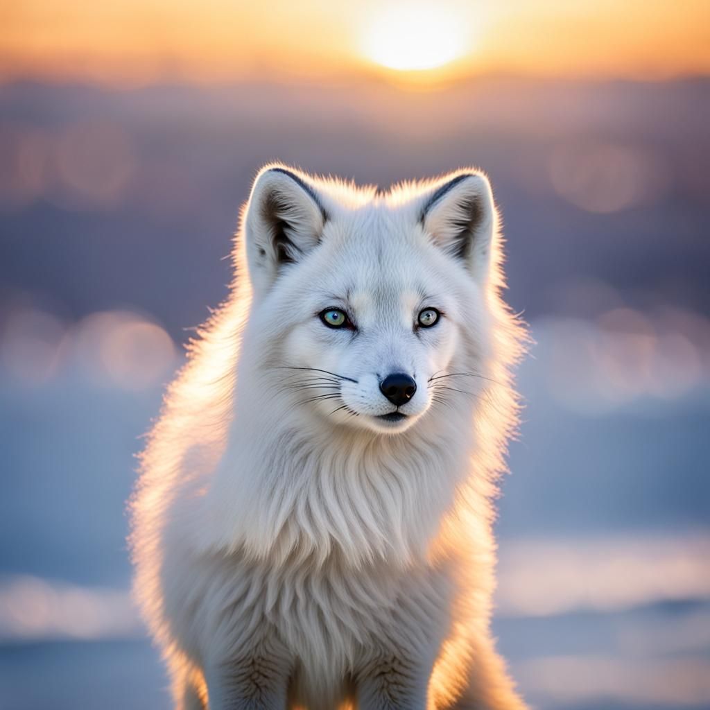 Arctic Fox Portrait at Sunset, Professional Photography