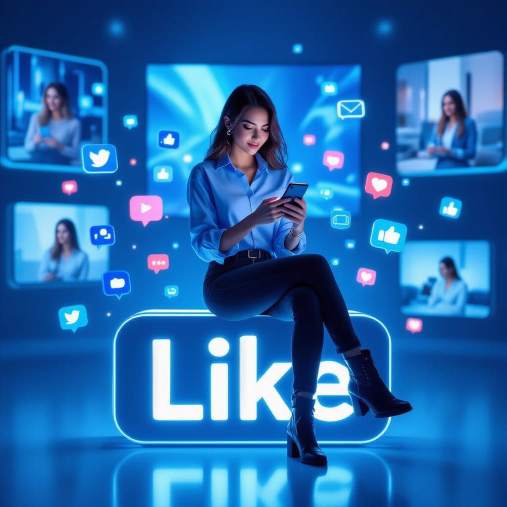 Digital Influencer on Like Icon with Social Media Aura
