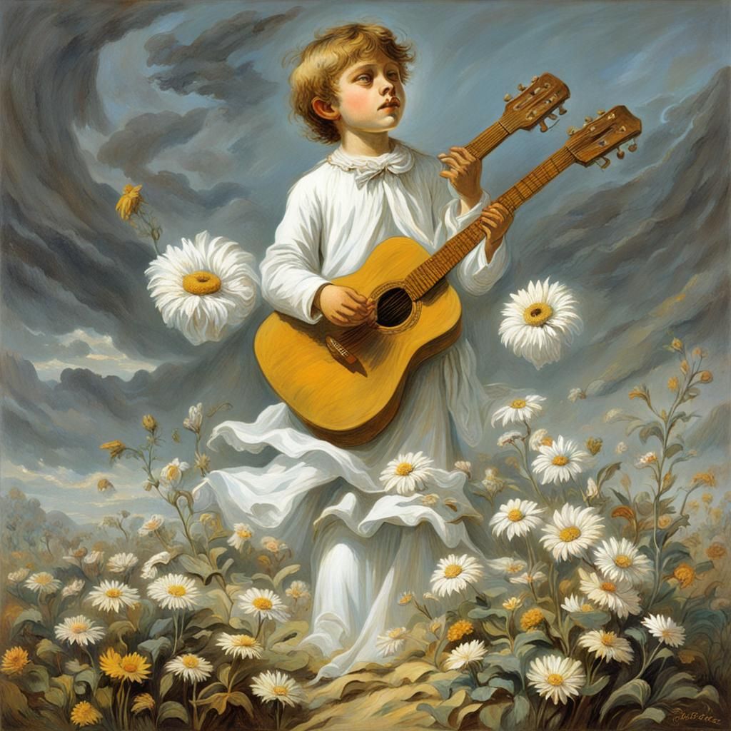 Sand Art Boy Plays Guitar in Flower Vase