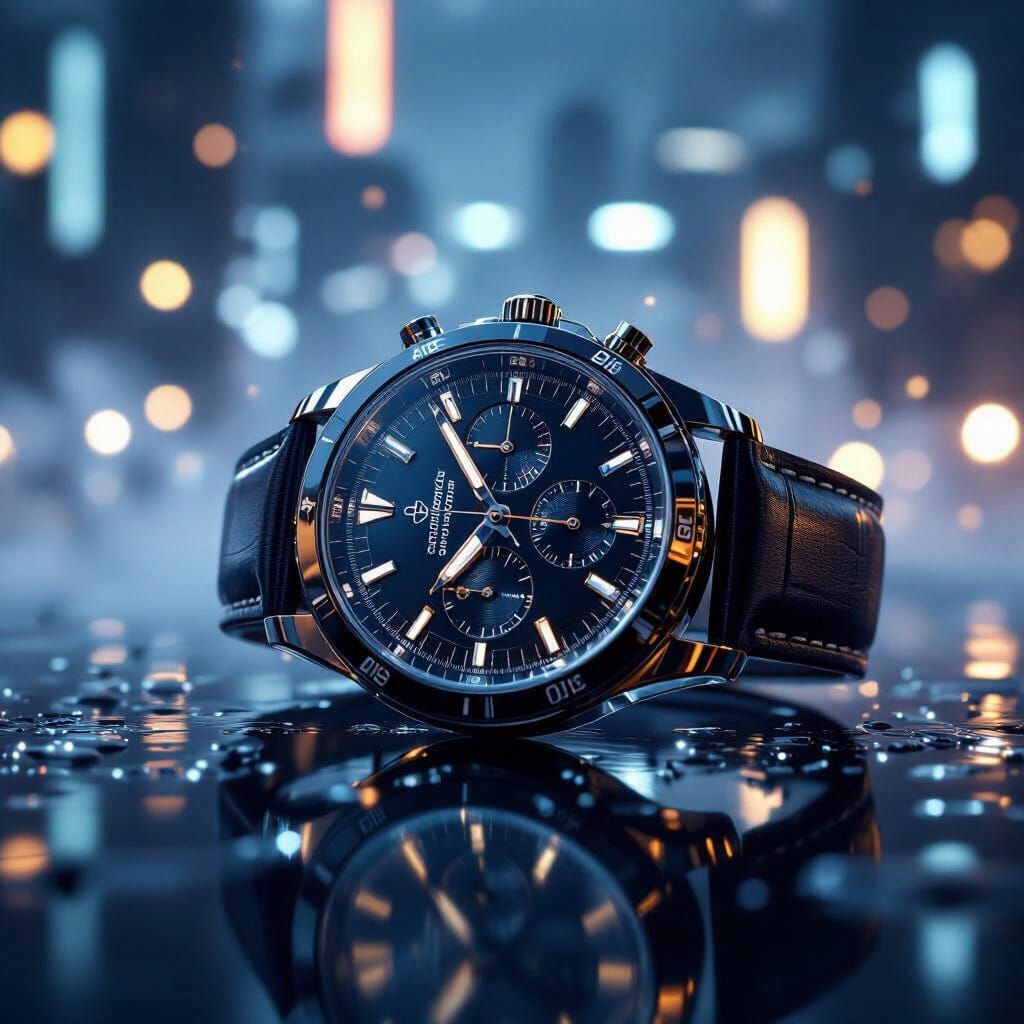 Luxury Watch in Futuristic Cityscape