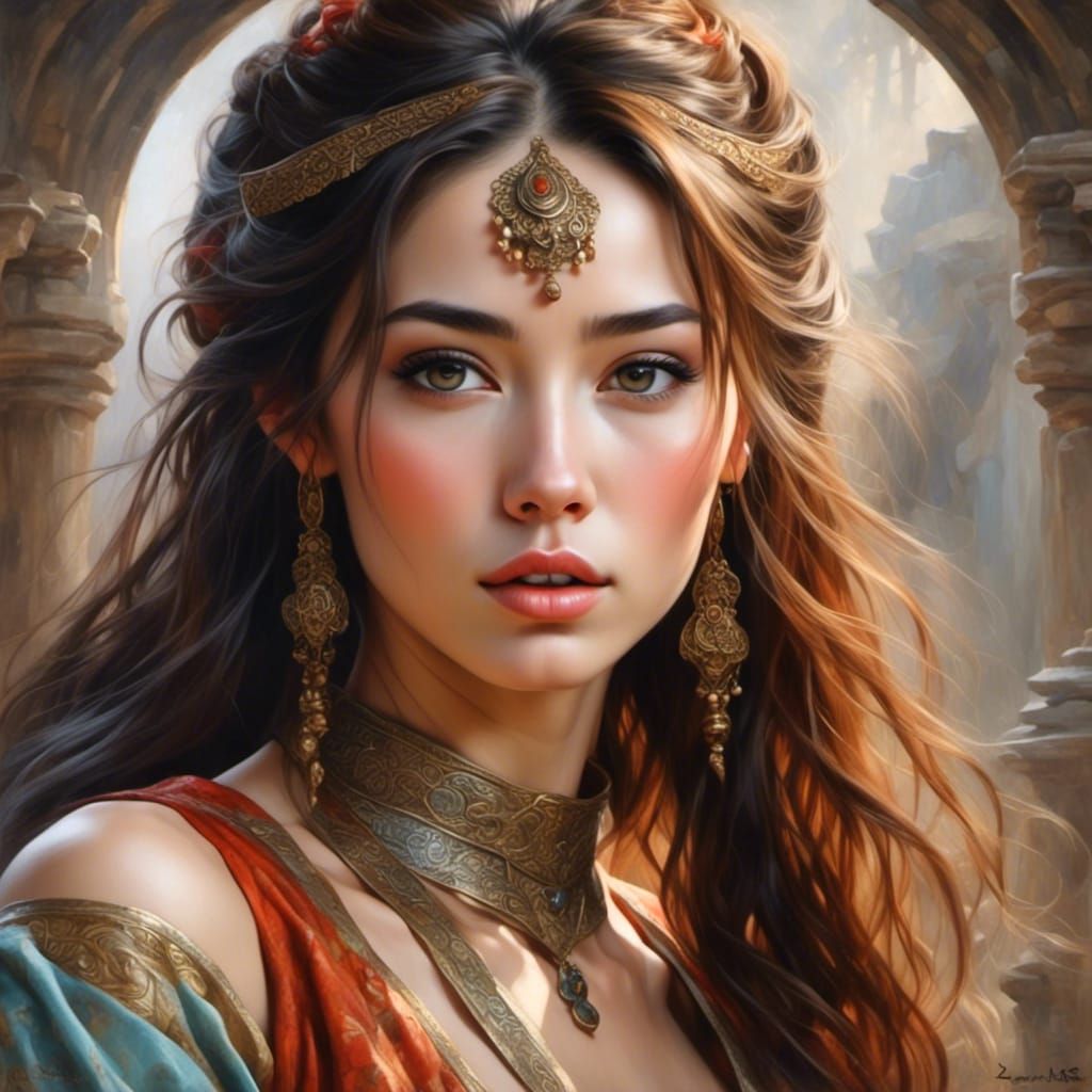 Mystical Gypsy Woman with Vibrant Eyes