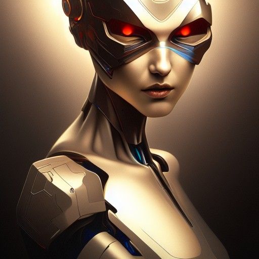 Half-Robot Woman Portrait in Art Nouveau Style