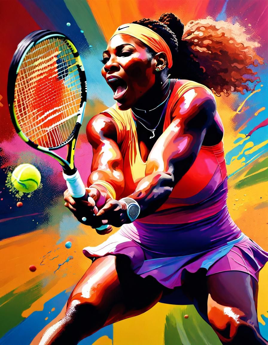 Serena Williams Tennis Splash Art in Acrylic