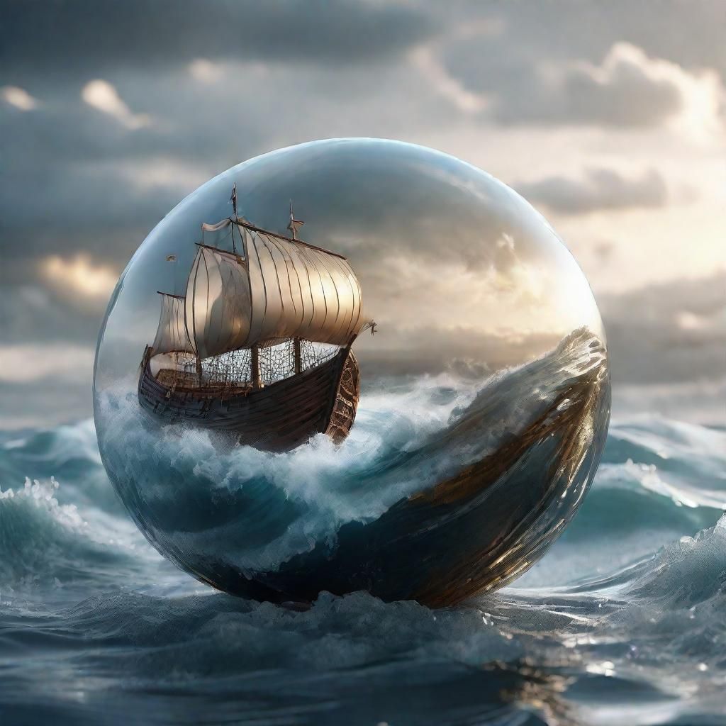 Viking Ship in Glass Sphere, Fantasy Concept Art