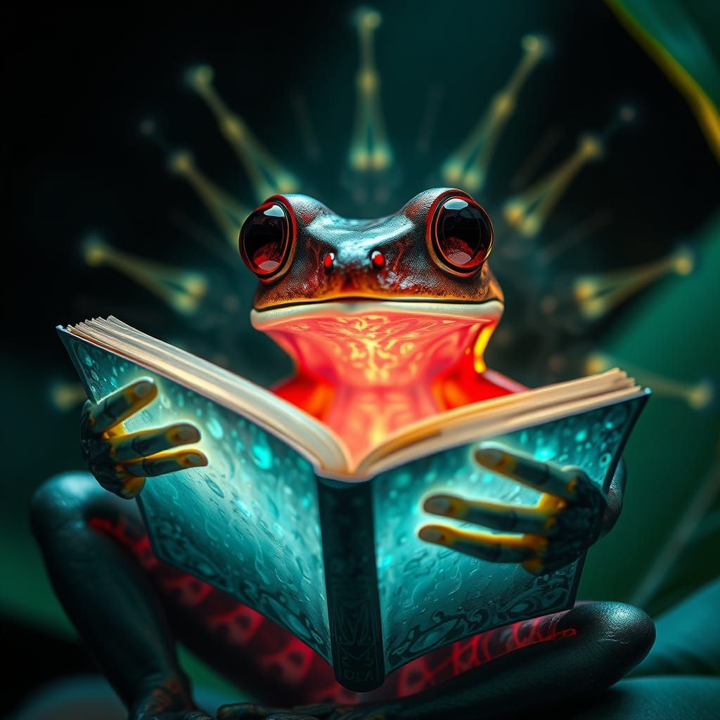 Poison Dart Frog in Radiant Aura, Hyper-Realistic Digital Pa...