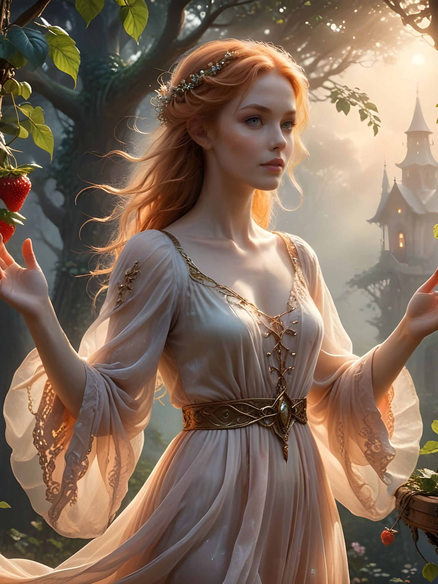 Ethereal Goddess in Ancient Oak Treehouse Sanctuary