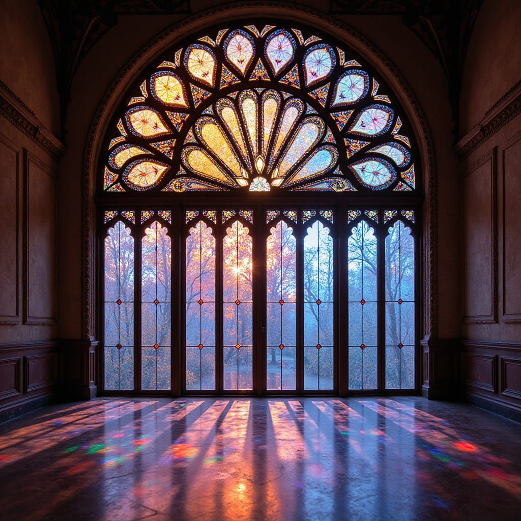 Spectacular Iridescent Prism in Stained Glass Style