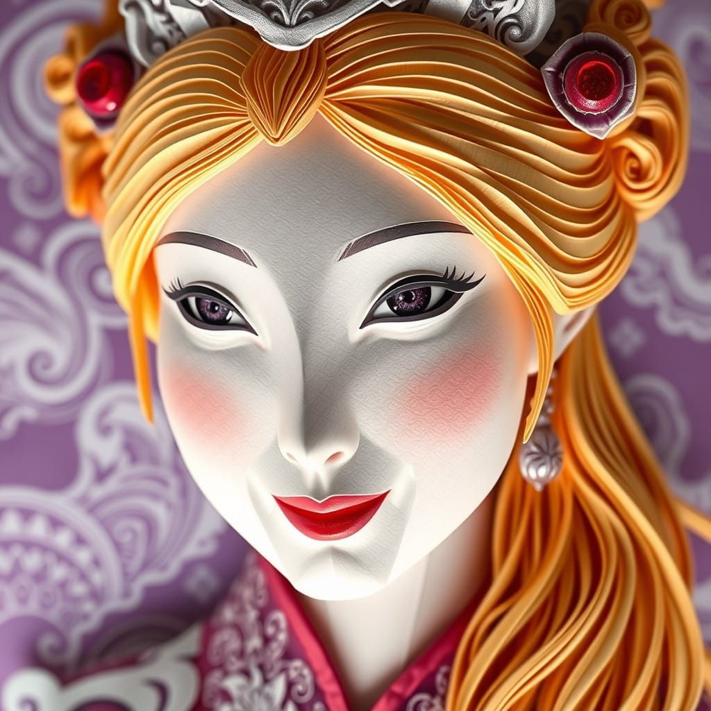 Serene Origami Empress in Papercraft Style