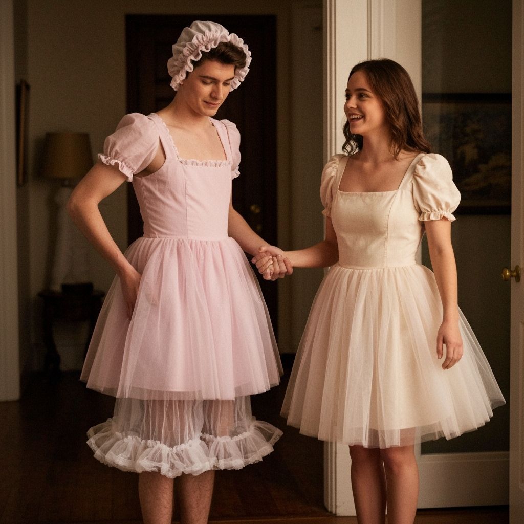 Worried Young Man in Feminine Attire