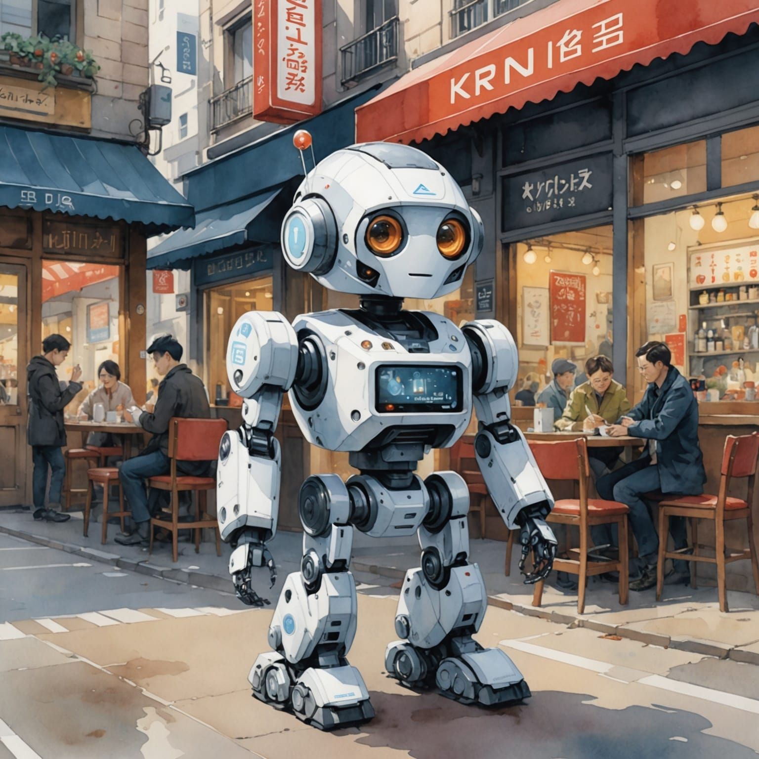 Cute Nannybot 3000 in Watercolor Illustration