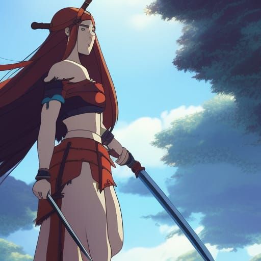 Viking Warrior Women in Studio Ghibli Anime Style
