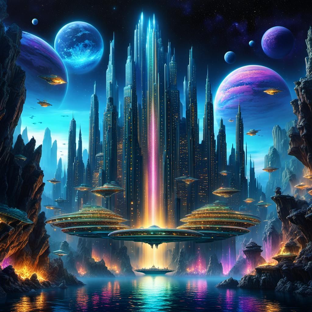 Underwater Atlantis: Bioluminescent Cyberpunk Cityscape