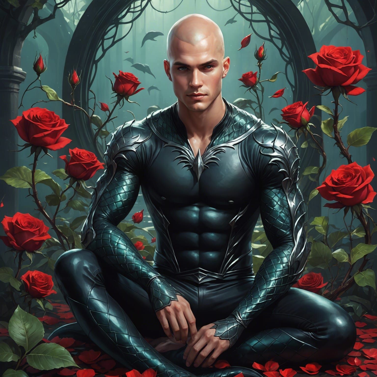 Merman on Throne with Rose, Artgerm Style
