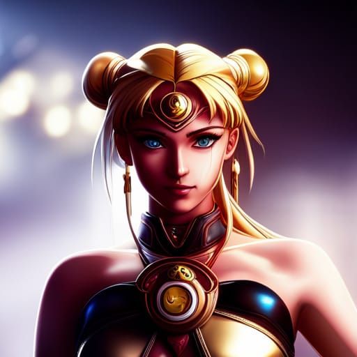 Hyperrealistic Portrait of Sailor Moon in Futuristic Style