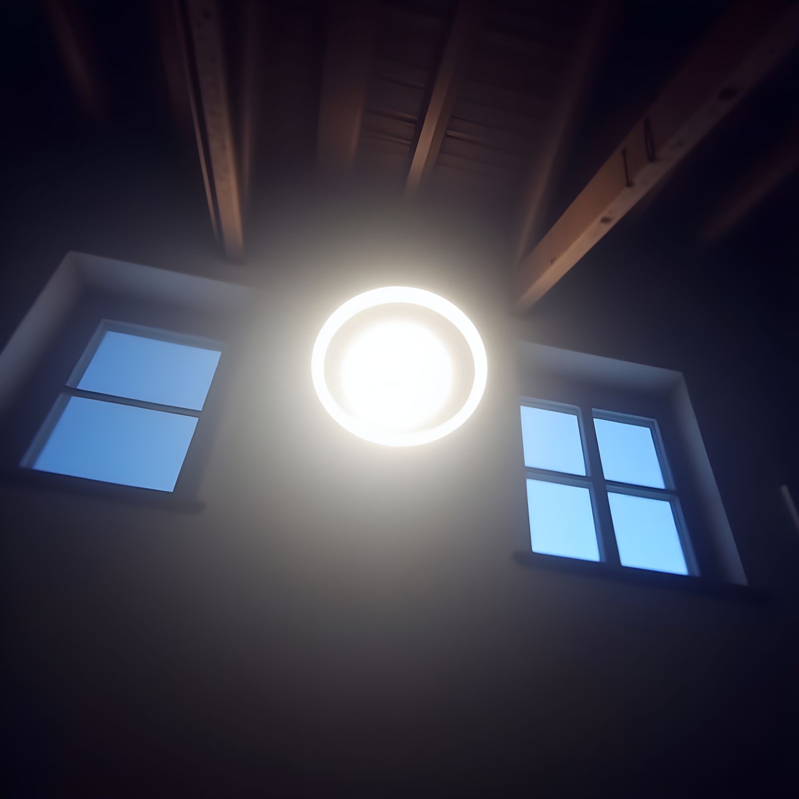 Ethereal Light Source in Dusty Building Interior