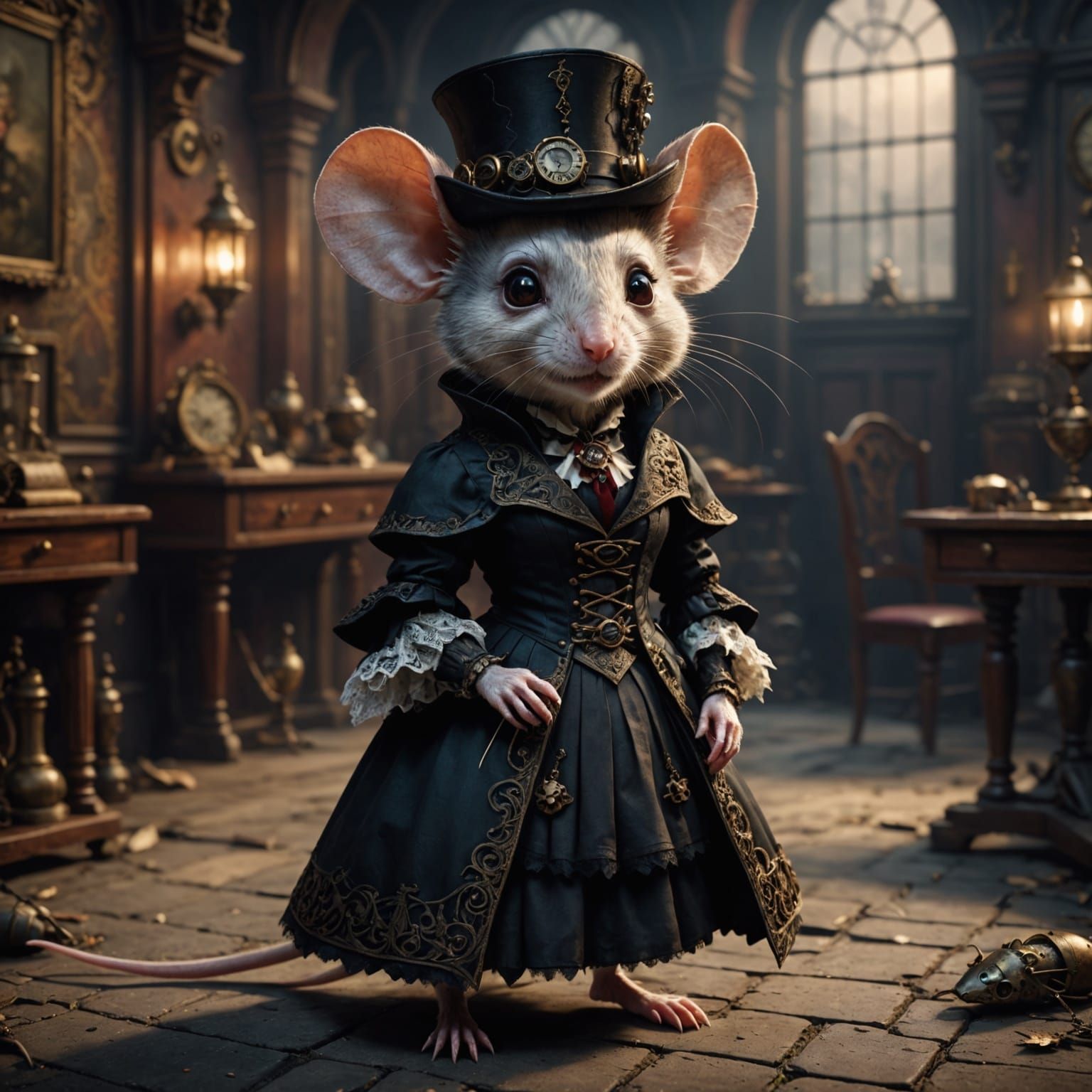 Victorian Steampunk Vampire Mouse: Digital Matte Painting
