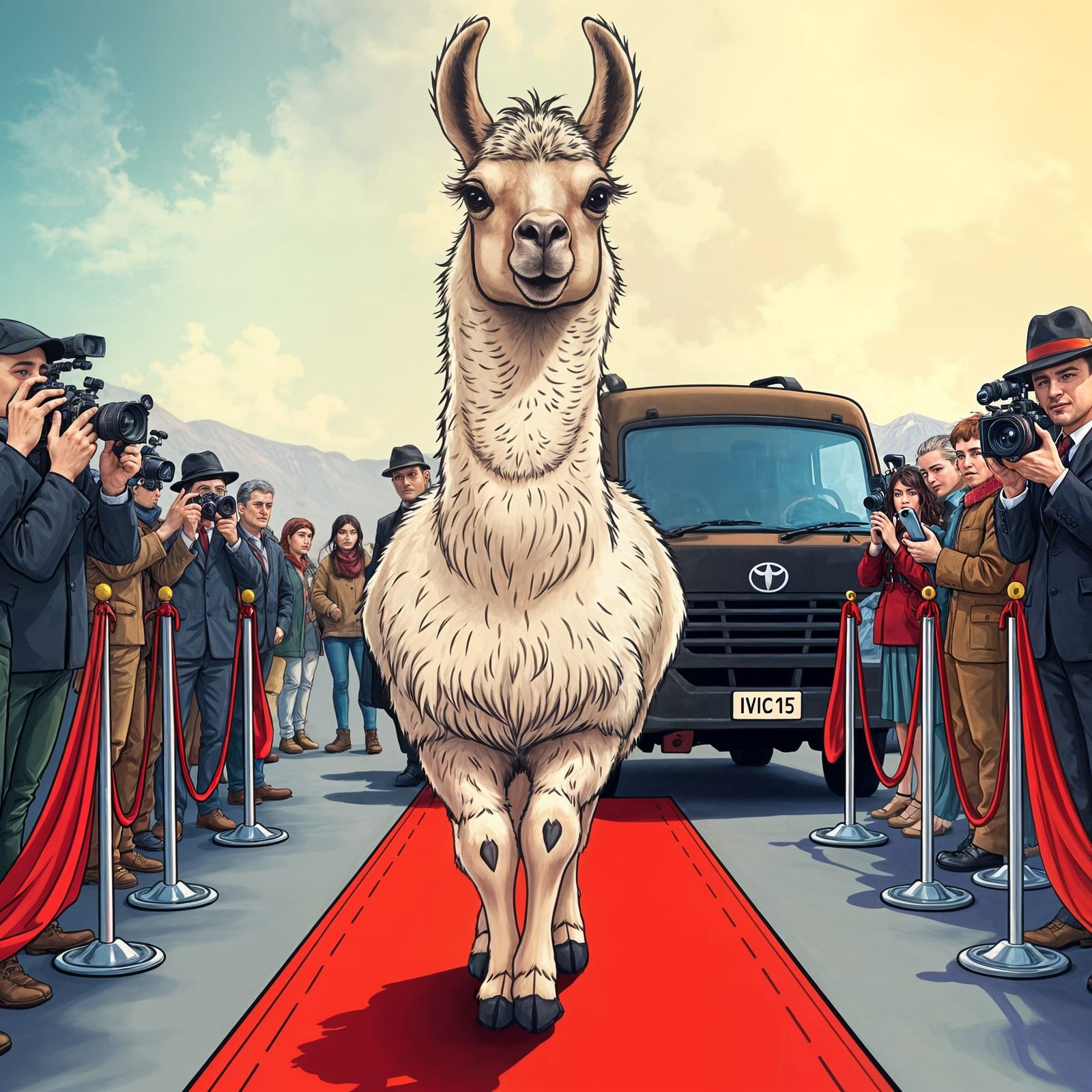 Vivid Comic Style Llama on the Red Carpet