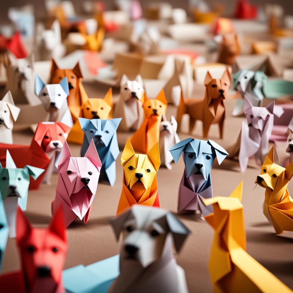 Origami Dog Party Papercraft in 8K