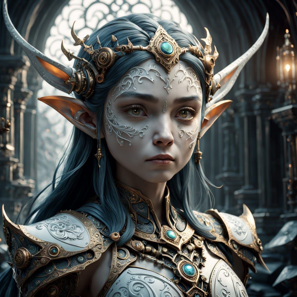 Ethereal Cyborg Elf in a Fantastical Environment