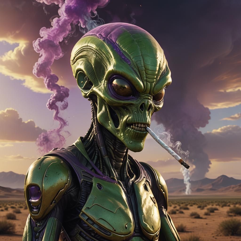 Alien Smoker in Pampa: Detailed Digital Concept Art