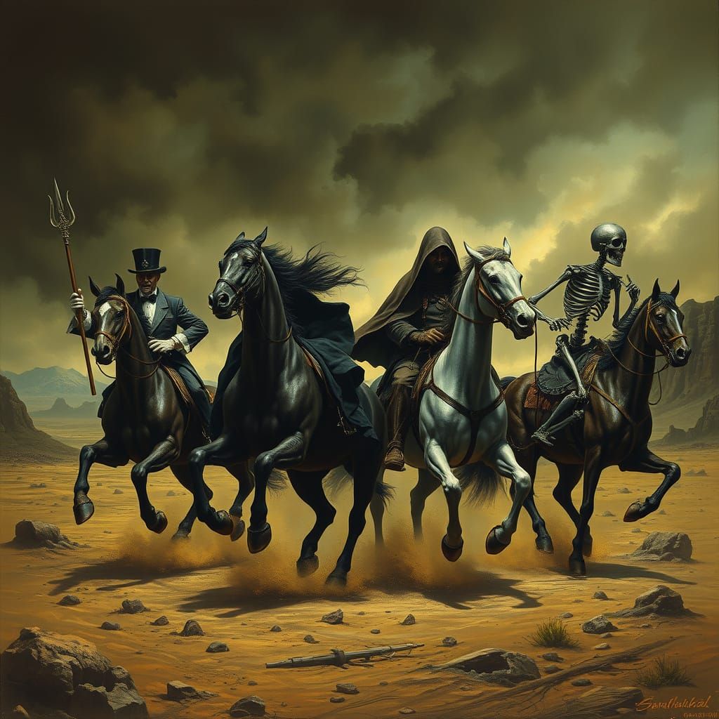 The Four Horsemen of the Apocalypse in Surreal Style
