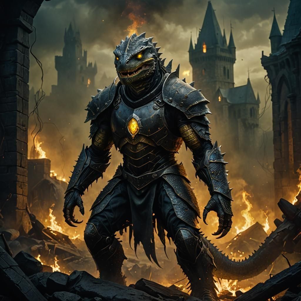 Lizardfolk Warrior in Dark Medieval Fantasy Art