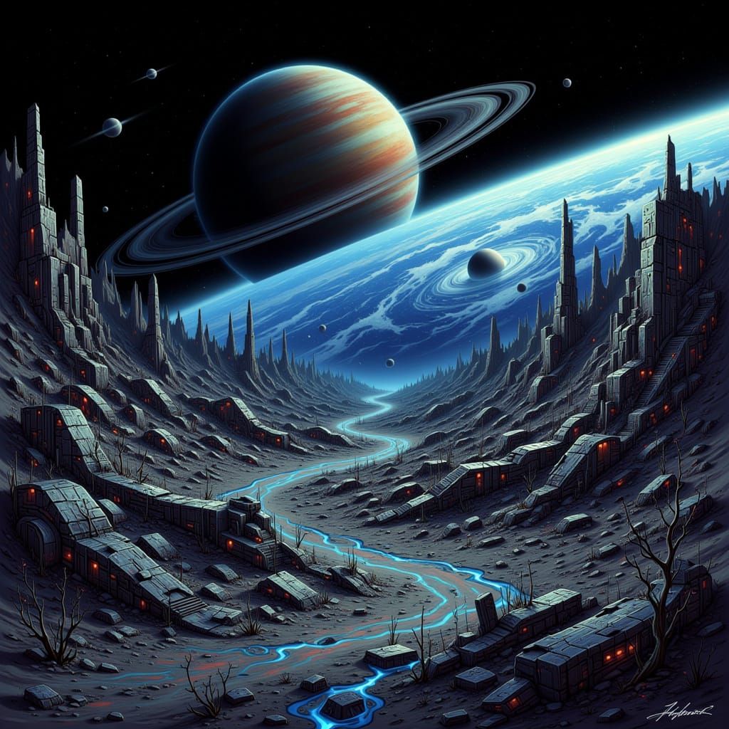 Barren Earth as Gas Giant Satellite in Surreal Space Art