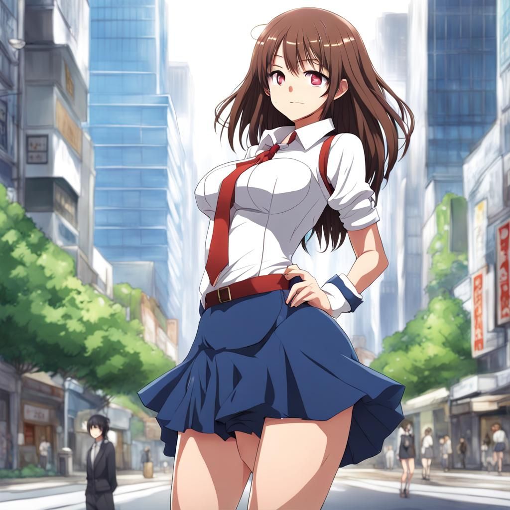 Anime Woman with Exaggerated Proportions in Manga Style