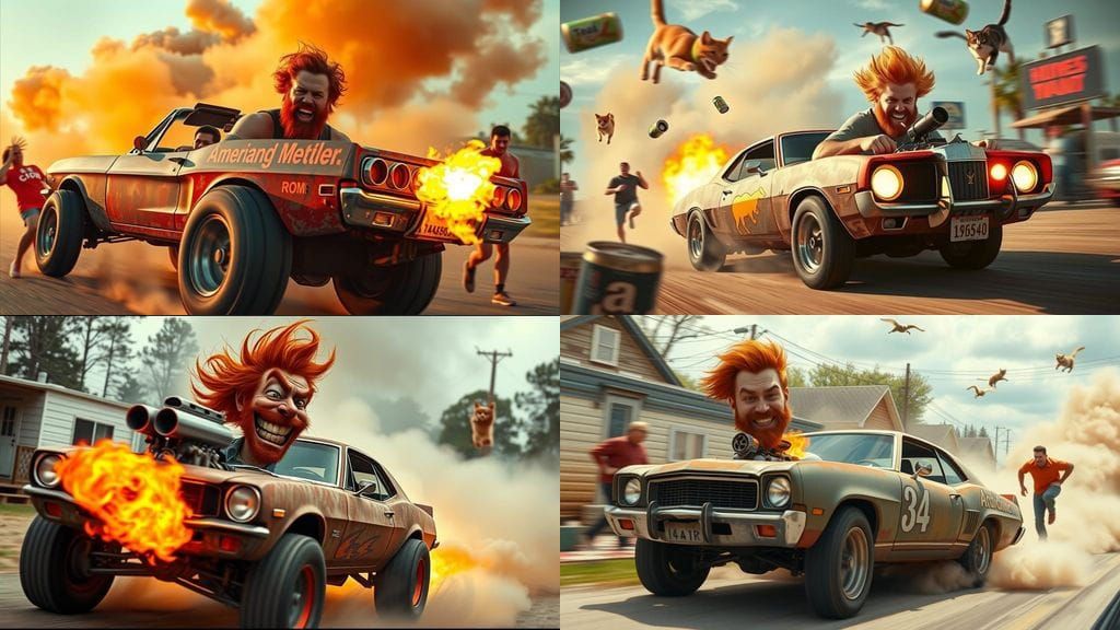 Chaotic Trailer Park Escape in Gritty Cinematic Style