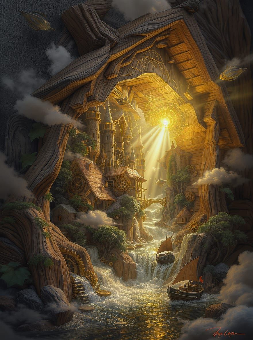 Steampunk Cuckoo Clock Castle with Airships