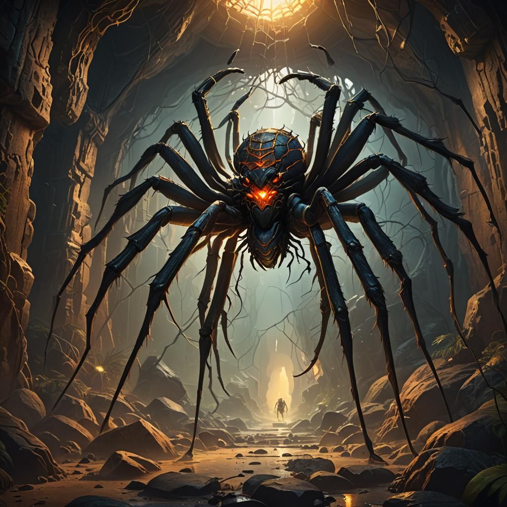 Giant Spider in Mystical Lair: Dark Fantasy Art