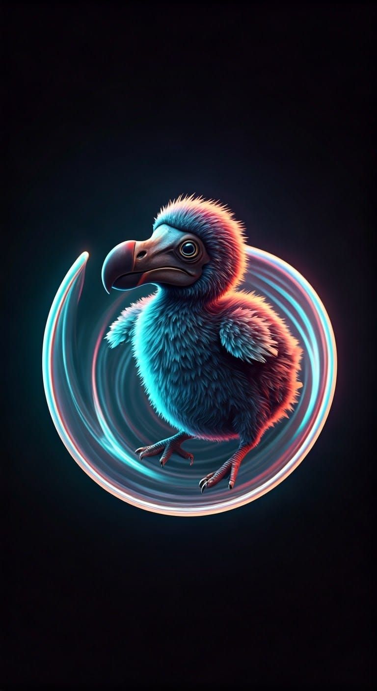 Surreal Baby Dodo in Holographic Flight