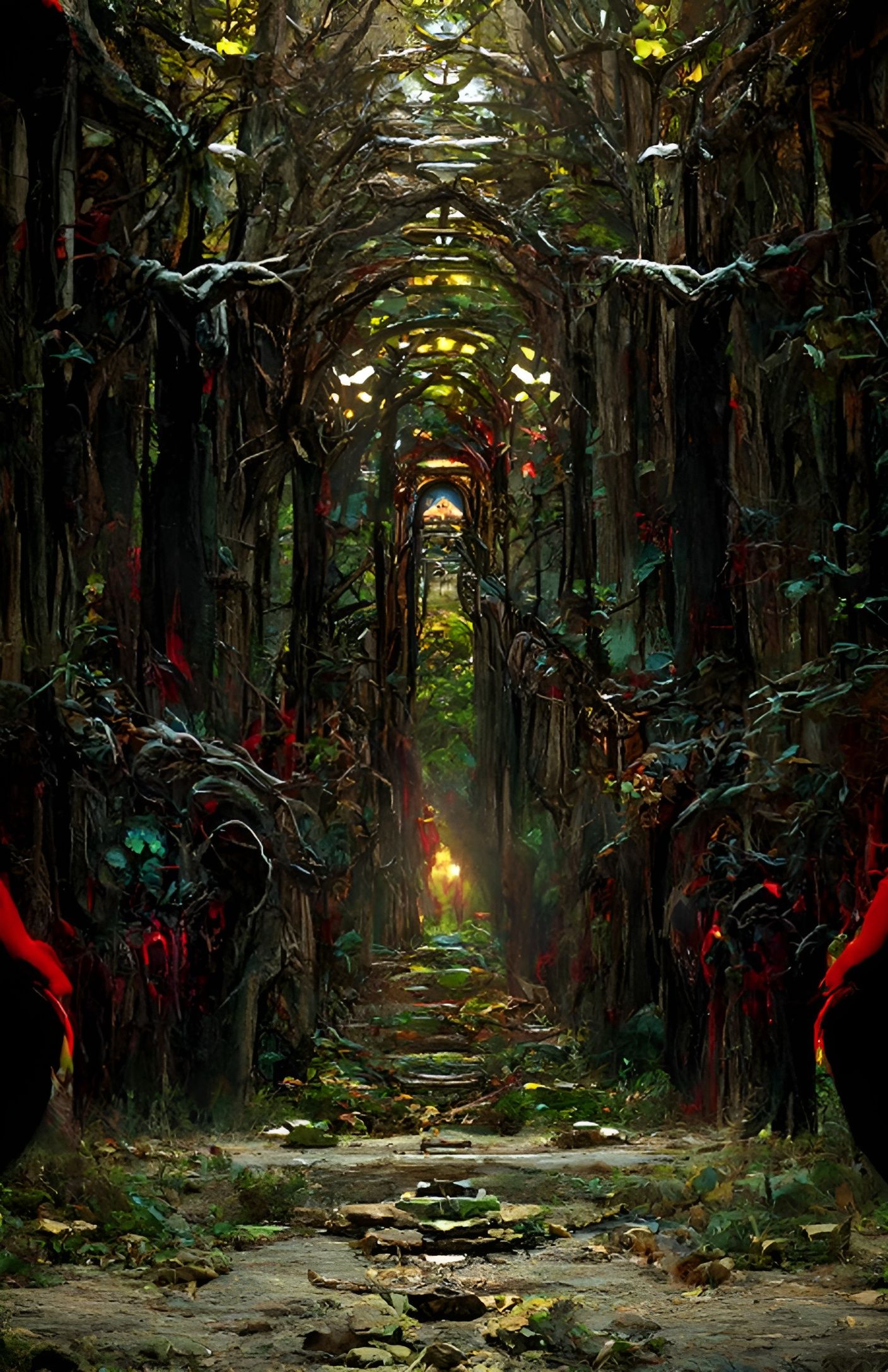 Eerie Forest Path to Hell Portal: Digital Rendering