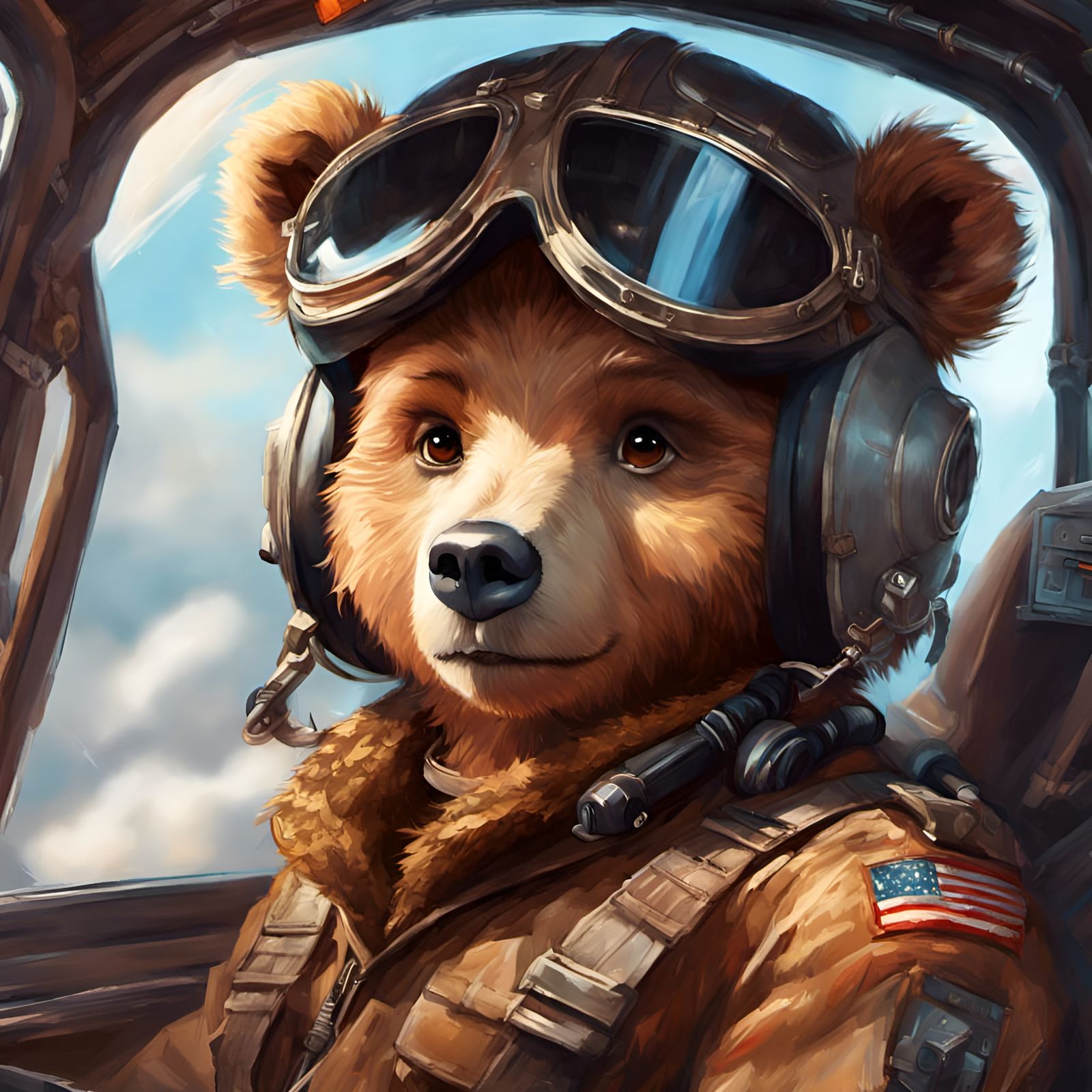 Adorable Bear Pilot Portrait in Digital Art Style
