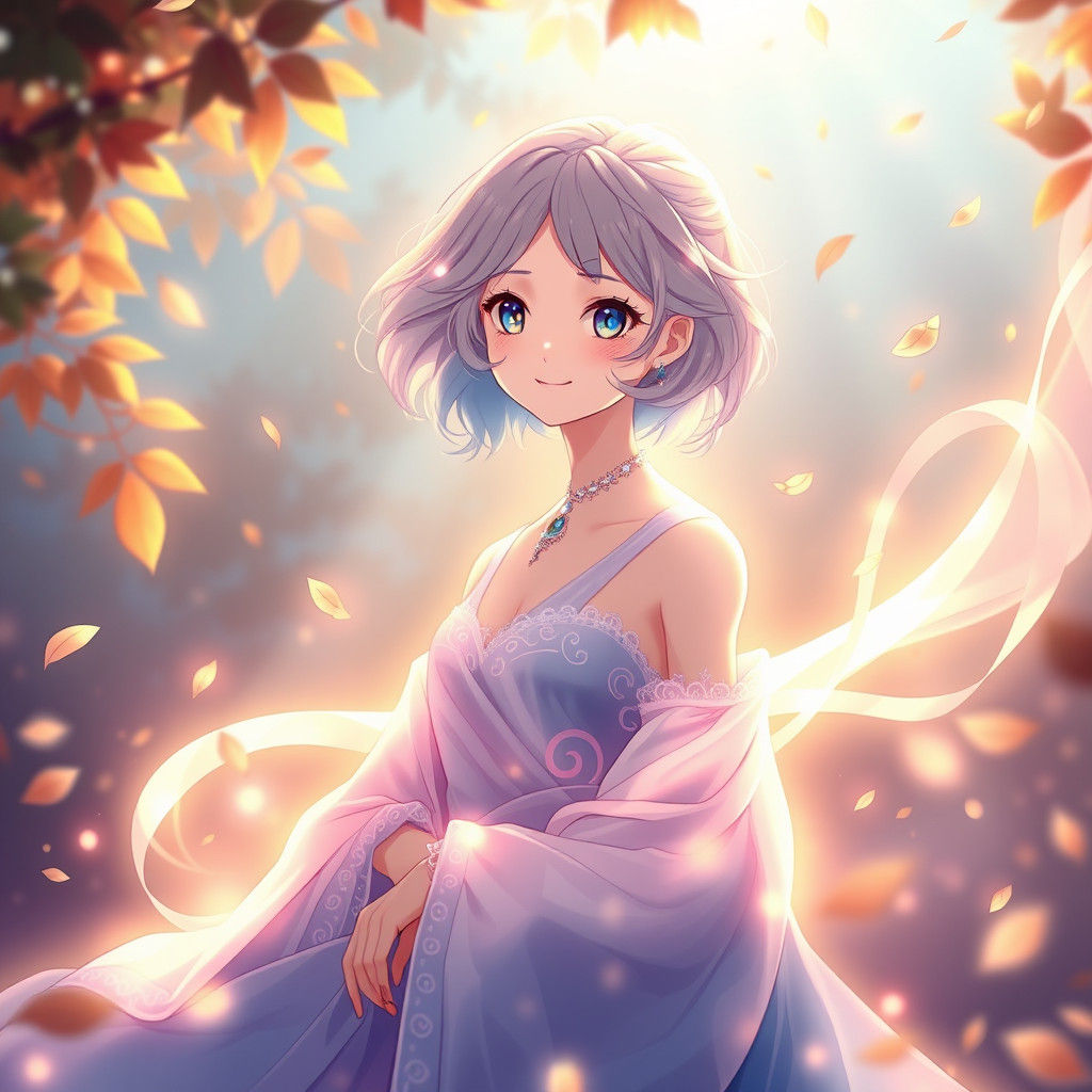 Luminous Anime Maiden in Dreamlike Setting
